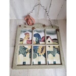 Vintage rustic style window rooster hanging farm home decor chicken